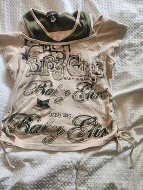 Beige & Olive Graphic Baby Girl Top